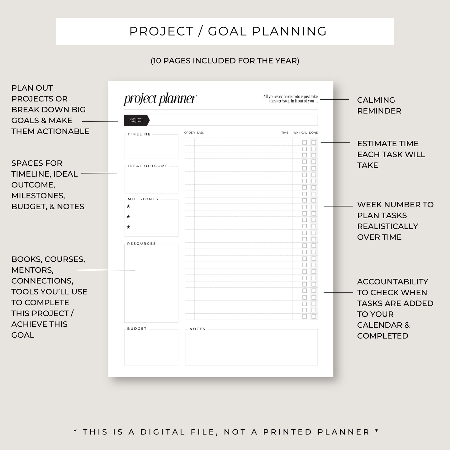Progress Playbook: 1 Year Goal Planner (PRINTABLE)